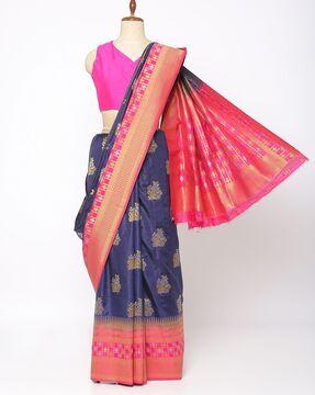 floral saree with contrast zari border