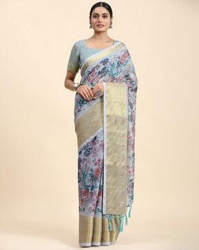 floral saree with tassels