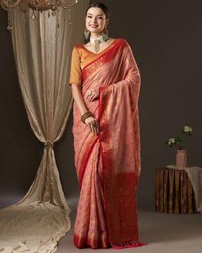floral saree with tassels