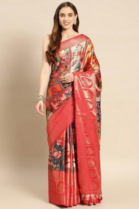 floral satin festive wear women's saree - multi