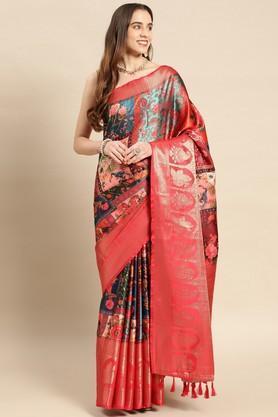 floral satin festive wear women's saree - multi