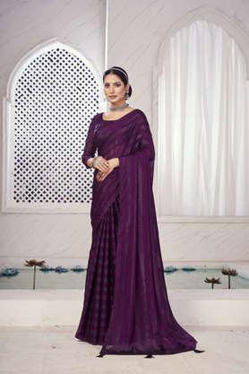 floral satin festive wear women's saree with blouse piece - wine