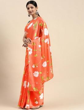 floral satin saree with blouse piece