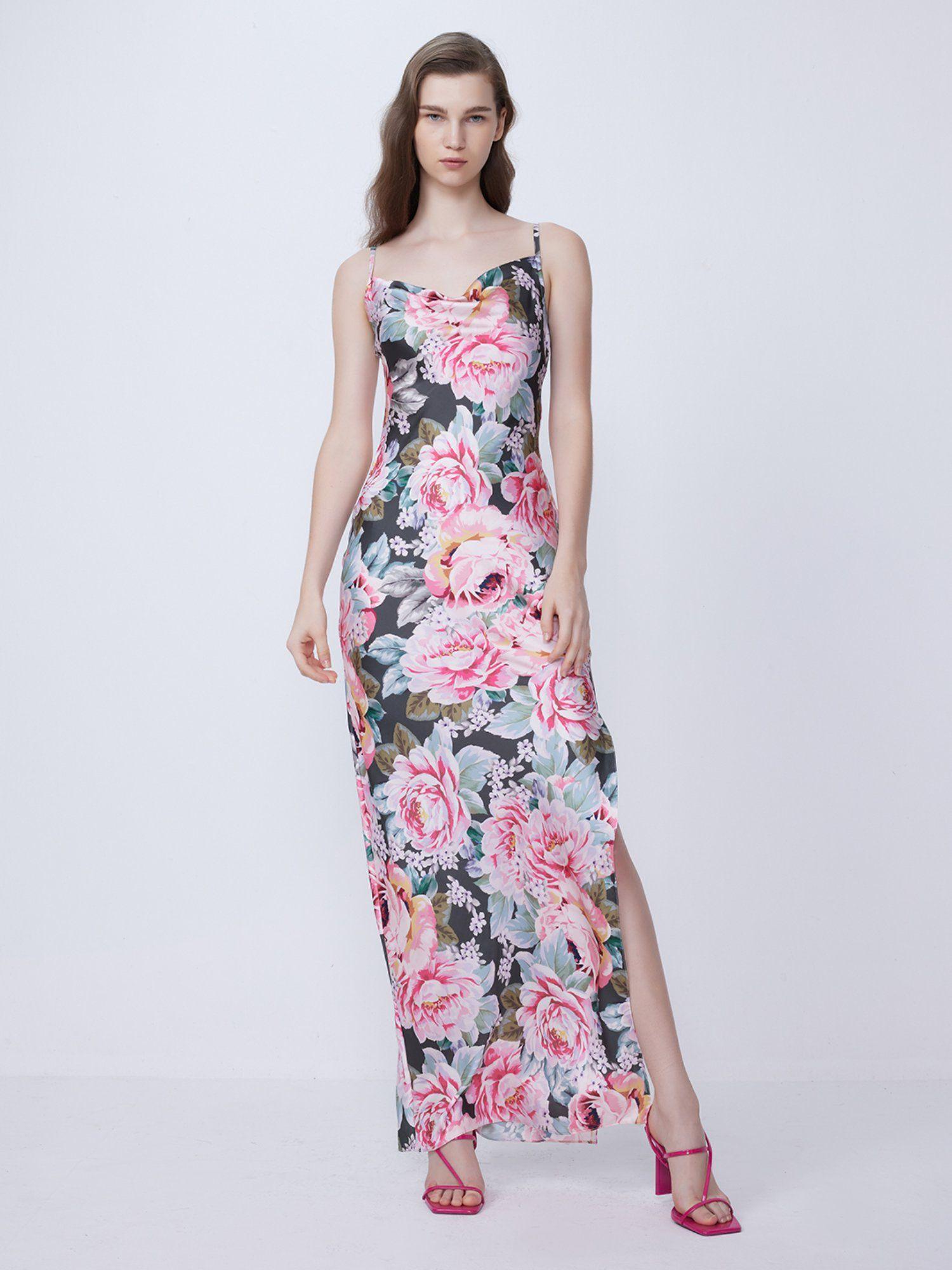 floral satin slip dress