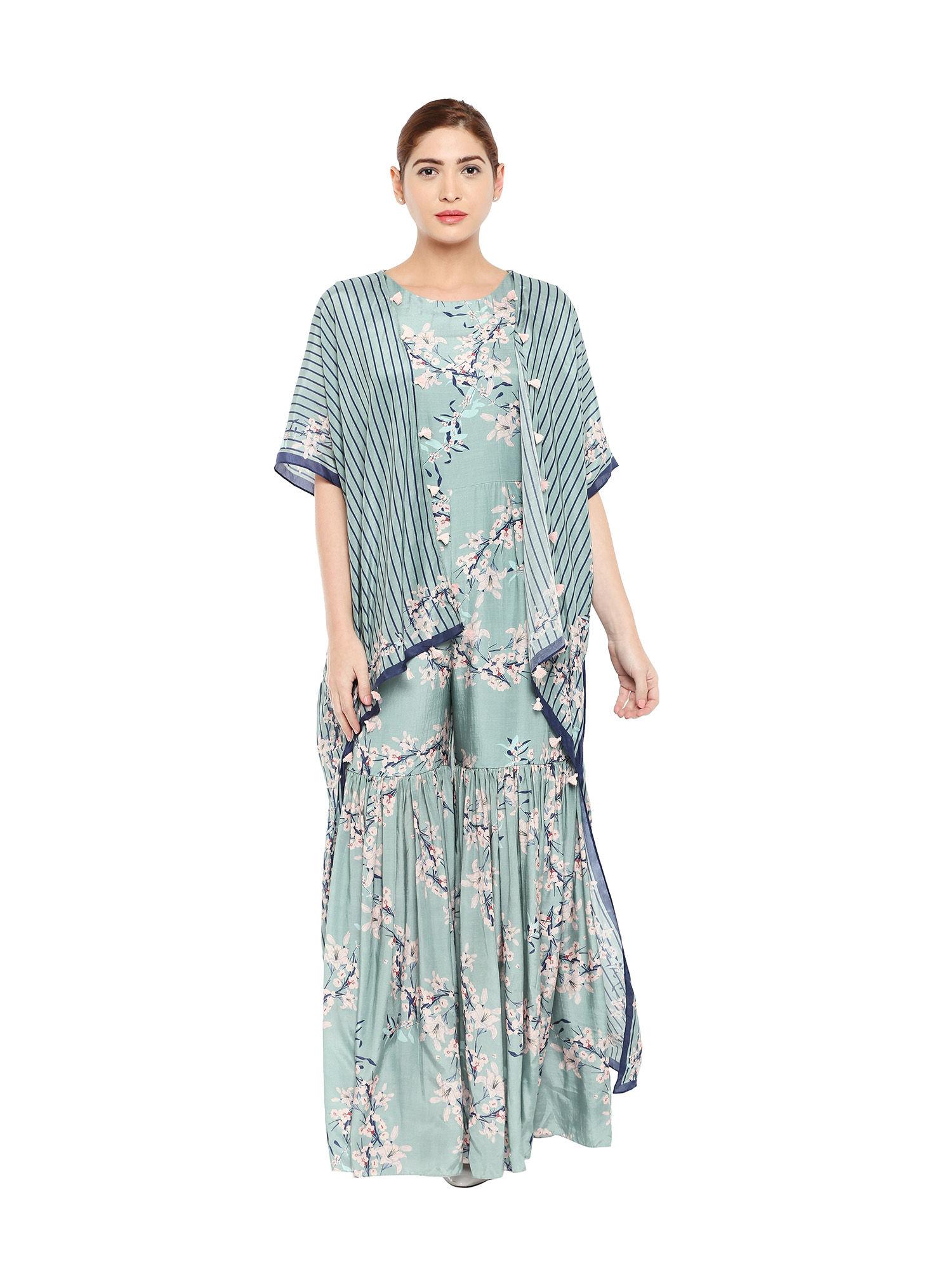 floral sharara style jumpsuit and printed cape jacket - customisable