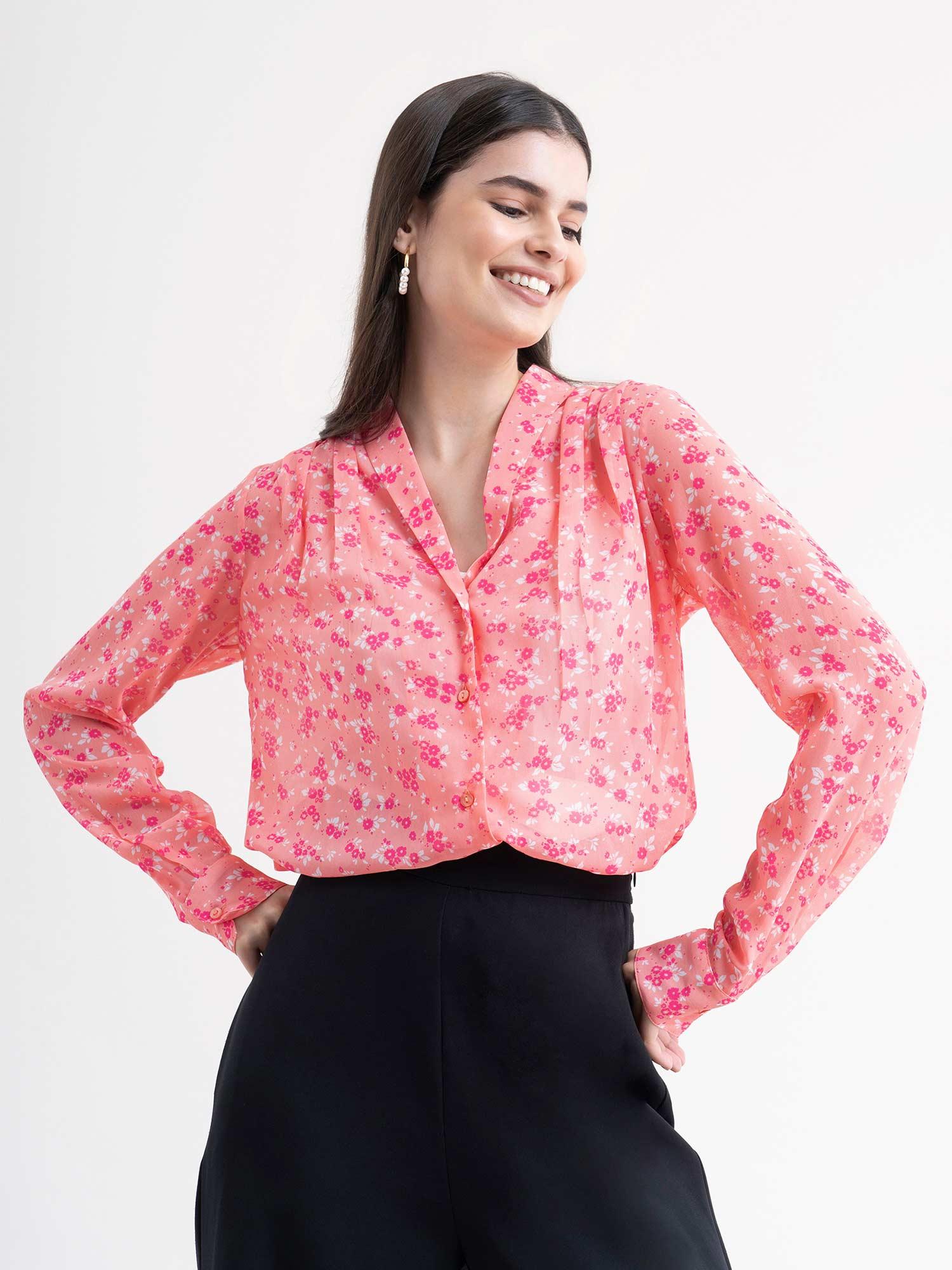 floral shirt - peach