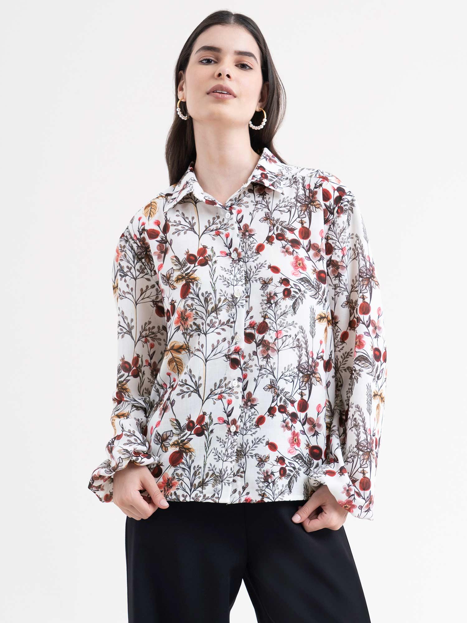 floral shirt - white and red