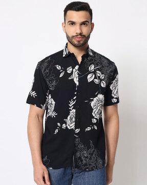 floral shirt with spread collar