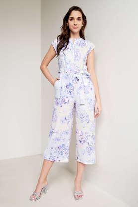 floral short sleeves linen women's ankle length jumpsuit - multi