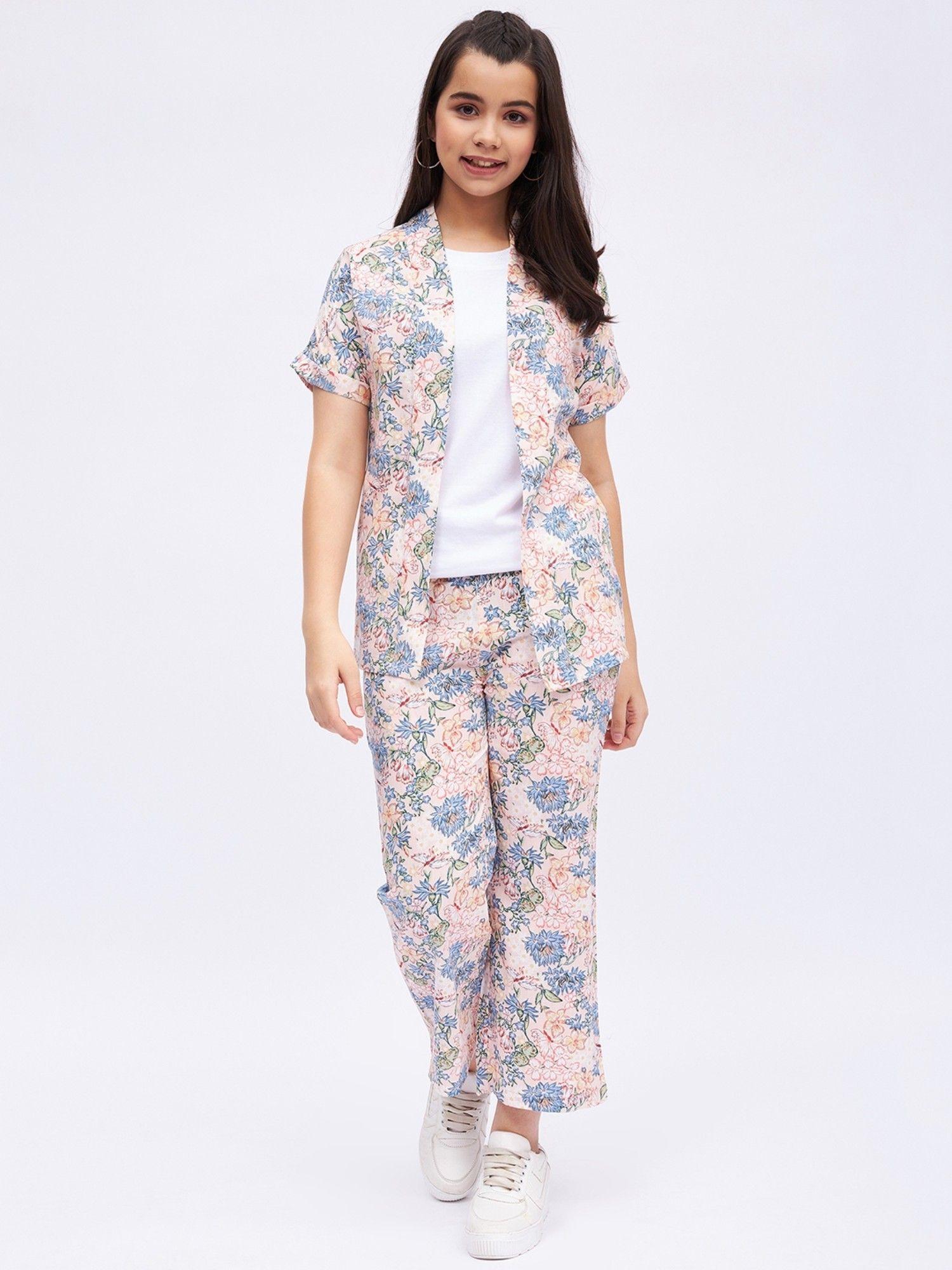 floral shrug & trousers with t-shirt (set of 3)