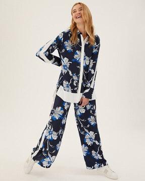 floral side stripe wide leg trousers