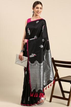 floral silk festive wear women's saree - black
