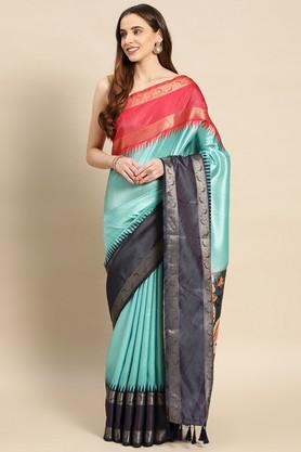 floral silk festive wear women's saree - blue