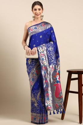 floral silk festive wear women's saree - blue