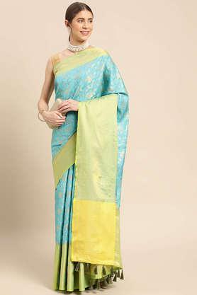 floral silk festive wear women's saree - blue