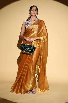 floral silk festive wear women's saree - gold