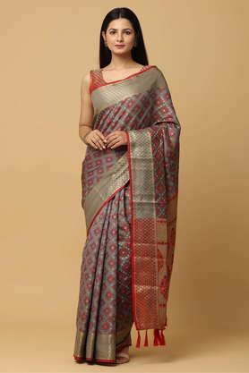 floral silk festive wear women's saree - grey