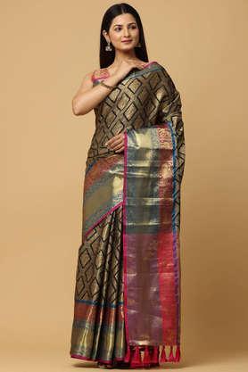 floral silk festive wear women's saree - navy