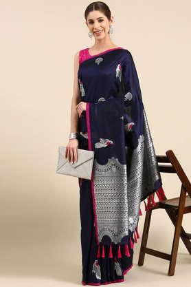 floral silk festive wear women's saree - navy