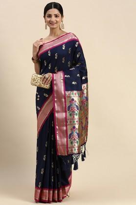 floral silk festive wear women's saree - navy