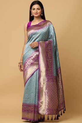 floral silk festive wear women's saree - sky blue