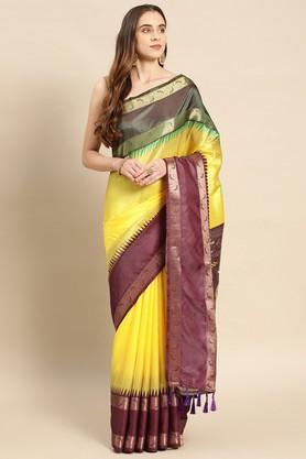 floral silk festive wear women's saree - yellow