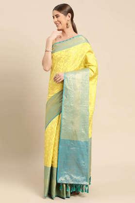 floral silk festive wear women's saree - yellow