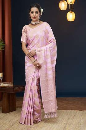 floral silk festive wear women's saree with blouse piece - lavender