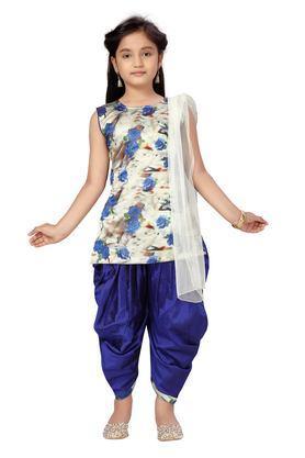 floral silk full length girls kurta set - blue