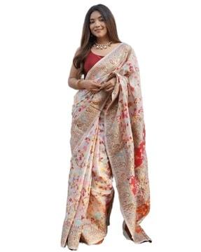 floral silk saree with blouse piece