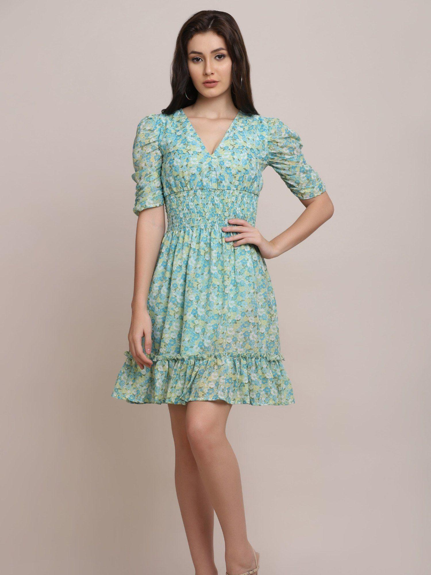 floral skater sea green dress