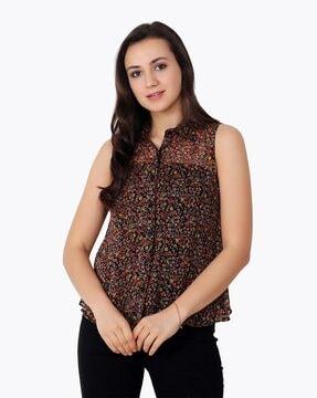 floral sleeveless classic shirt