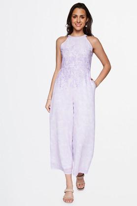 floral sleeveless polyester women's regular jumpsuit - lilac