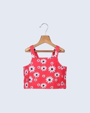 floral sleeveless square neck top