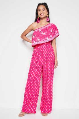 floral sleeveless viscose women's ankle length jumpsuit - pink