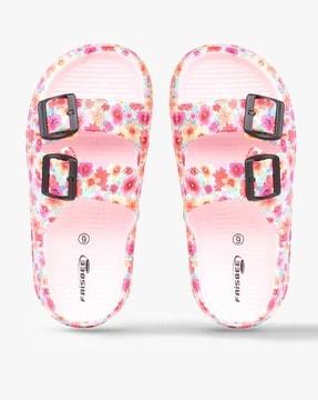 floral slides with buckle straps