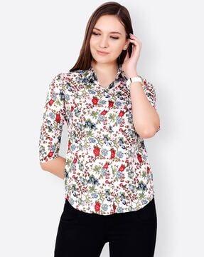 floral slim fit shirt with spread collar