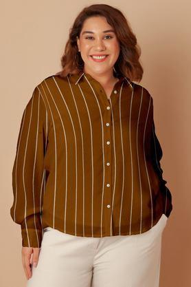 floral spread collar rayon women's casual wear shirt - brown