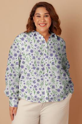 floral spread collar rayon women's casual wear shirt - white