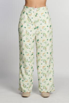 floral straight fit polyester women's casual wear pants - green