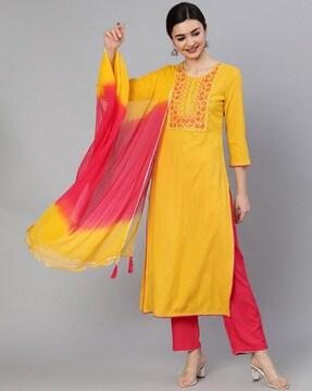 floral straight kurta suit set