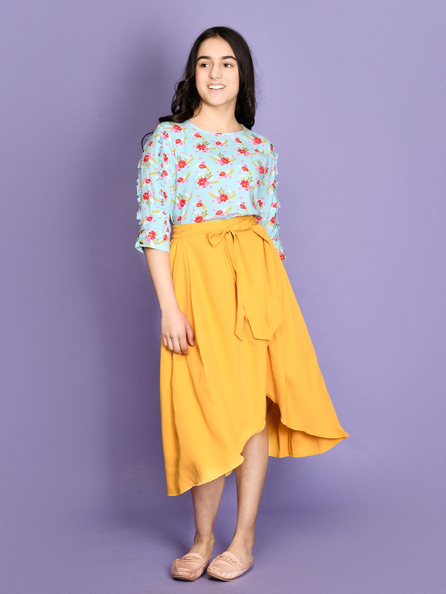 floral top with asymmetrical skirt (set of 2)