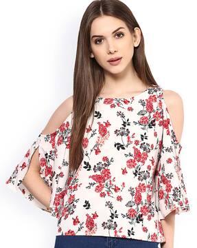 floral top with cold-shoulder sleeves