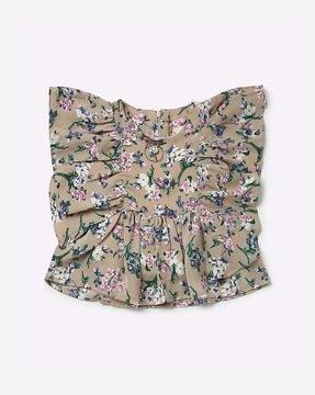 floral top with ruffle sleeves