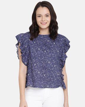 floral top with ruffled panels