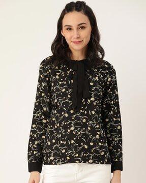 floral top with tie-up neck
