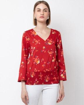 floral top with v neckline