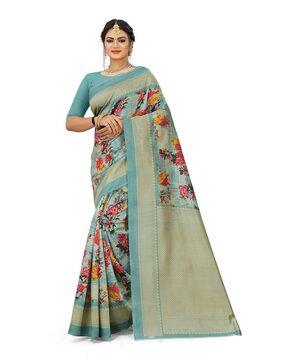 floral traditional saree with blouse piece saree