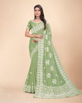 floral traditional saree with blouse piece