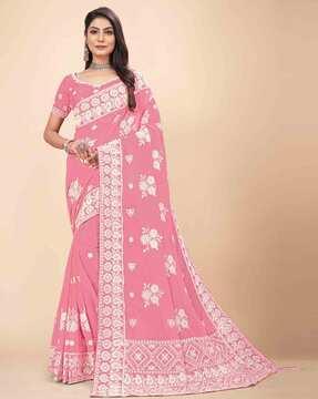 floral traditional saree with blouse piece